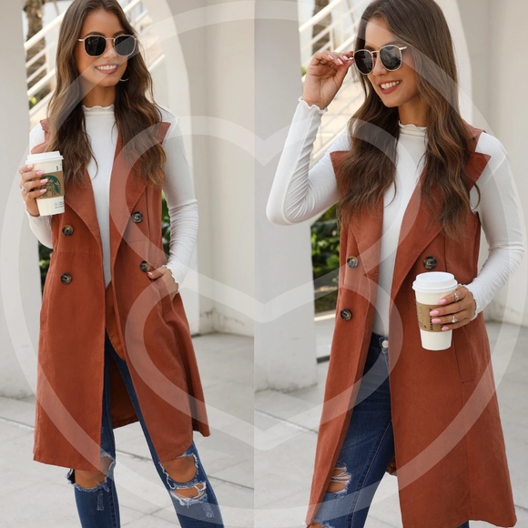 BellanBlue Jackets & Blazers - Classic Rust button pockets waterfall vest